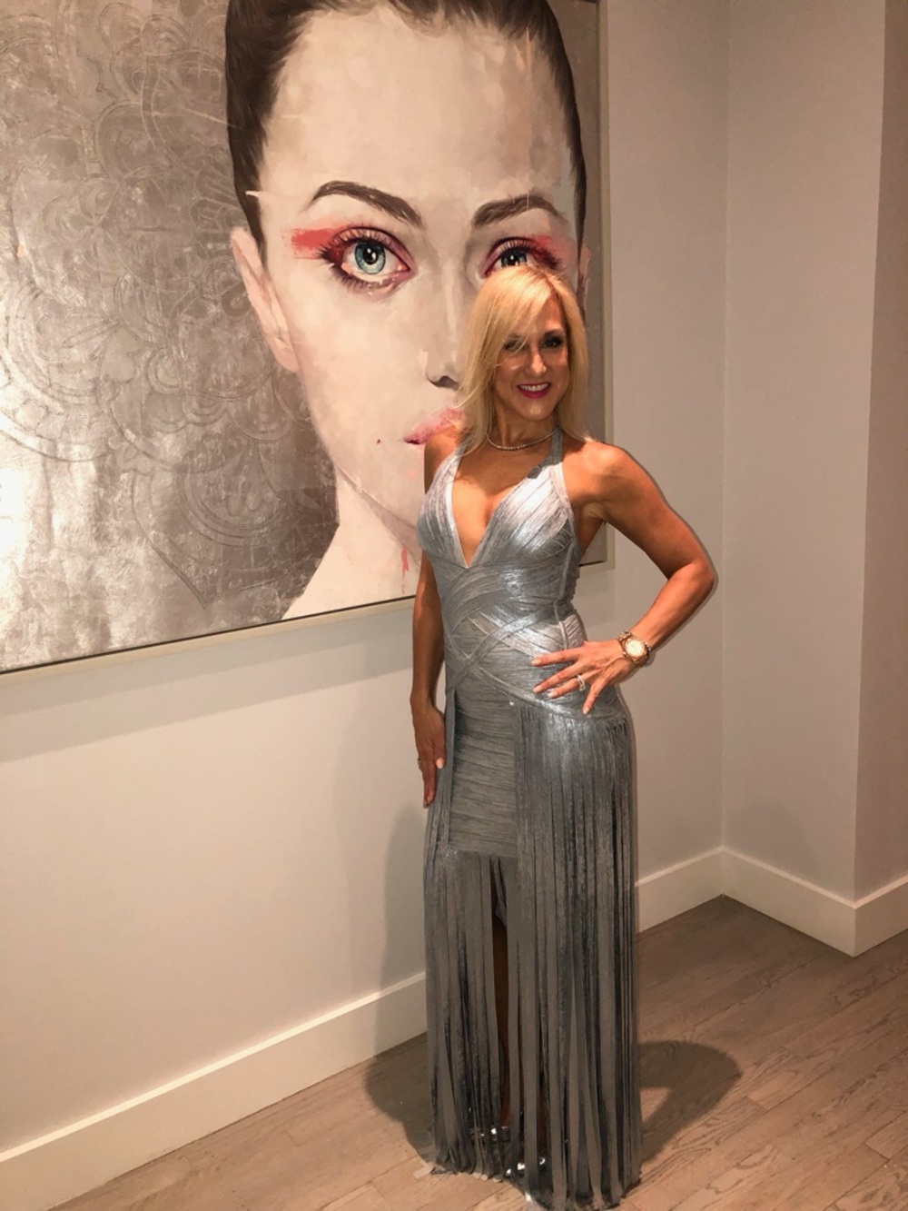 Herve Leger blue  Metallic Halter Maxi Dress